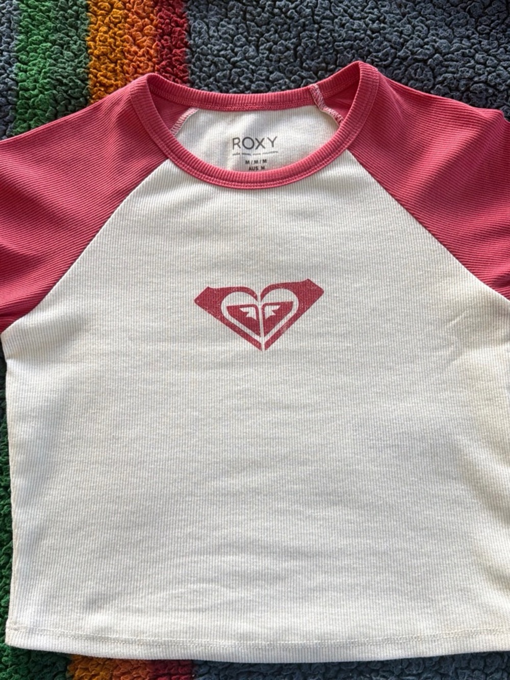 Roxy Pink & White Raglan Heart Logo Tee